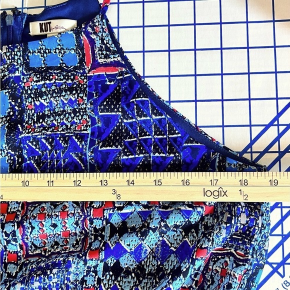 KUT FROM THE KLOTH GRETA JUMPSUIT SZ 6 HALTER TOP PLEATED SIDE POCKETS BLUE RED - Picture 9 of 13